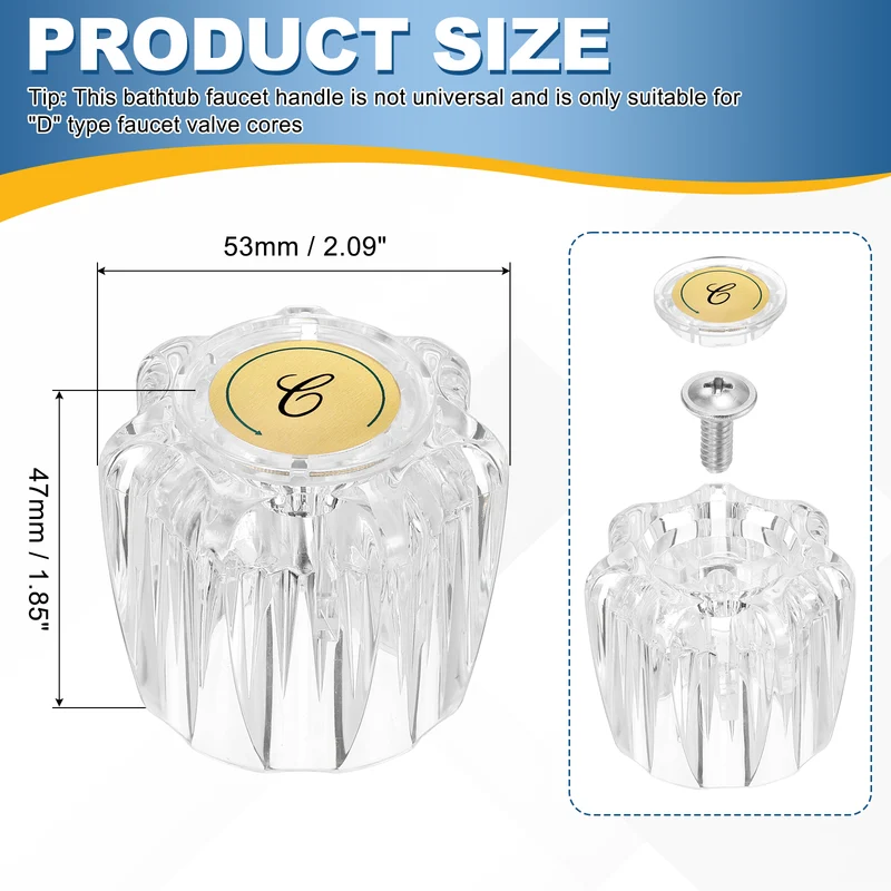 Bathtub Faucet Handles 1.85"x 1.69" Clear Acrylic Cold