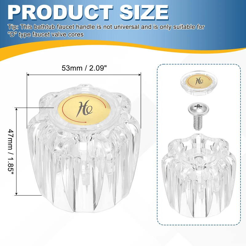 Bathtub Faucet Handles 1.85"x 1.69" Clear Acrylic Hot
