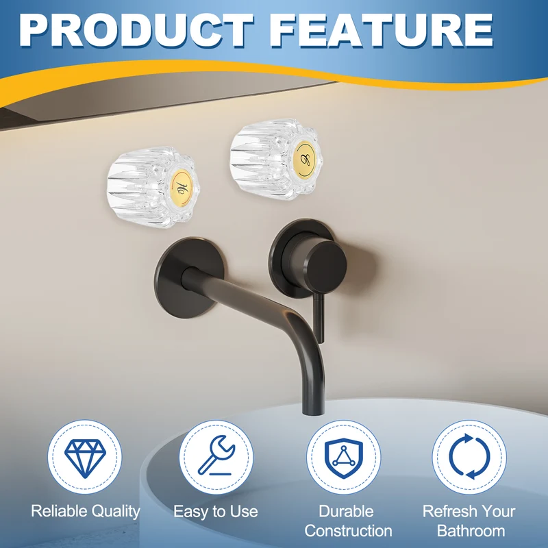 Bathtub Faucet Handles 1.85"x 1.69" Clear Acrylic Hot