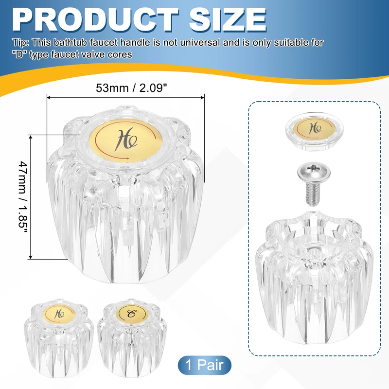 1 Pair Bathtub Faucet Handles 2.09"x 1.85" Clear Acrylic