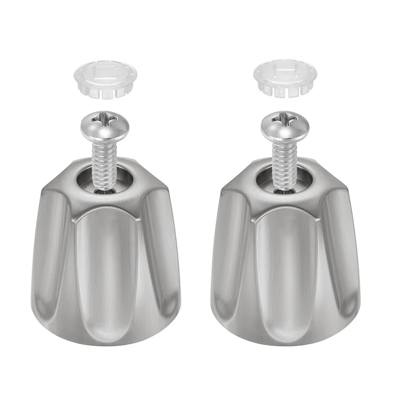 1 Pair Bathtub Faucet Handle 2.36"x2" Silver Zinc Alloy Brushed Finish