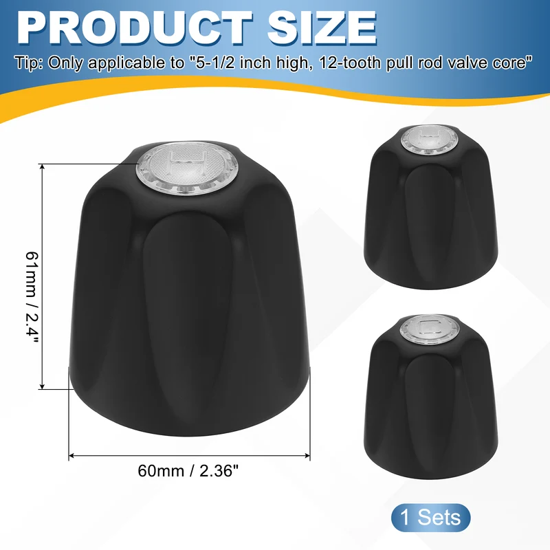 1 Pair Bathtub Faucet Handle 2.36"x2" Black Zinc Alloy