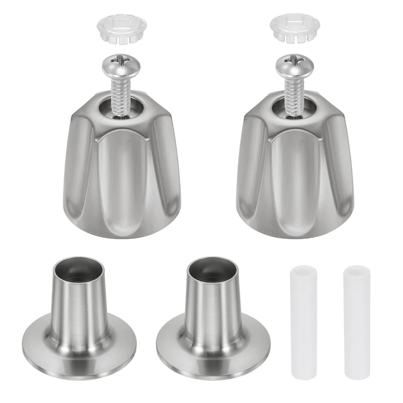 1 Pair Bathtub Faucet Handle 2.36"x2"Silver Zinc Alloy with Screw Brushed Finish