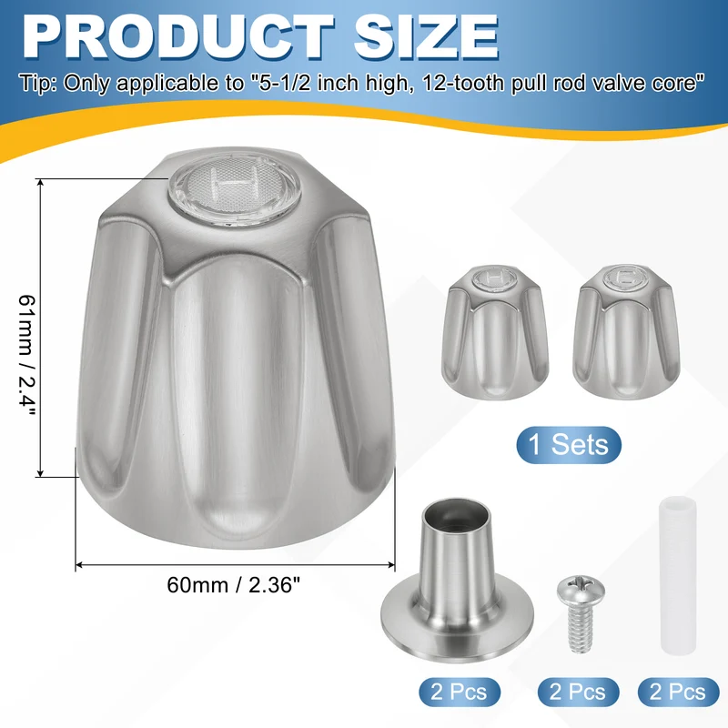 1 Pair Bathtub Faucet Handle 2.36"x2"Silver Zinc Alloy with Screw Brushed Finish
