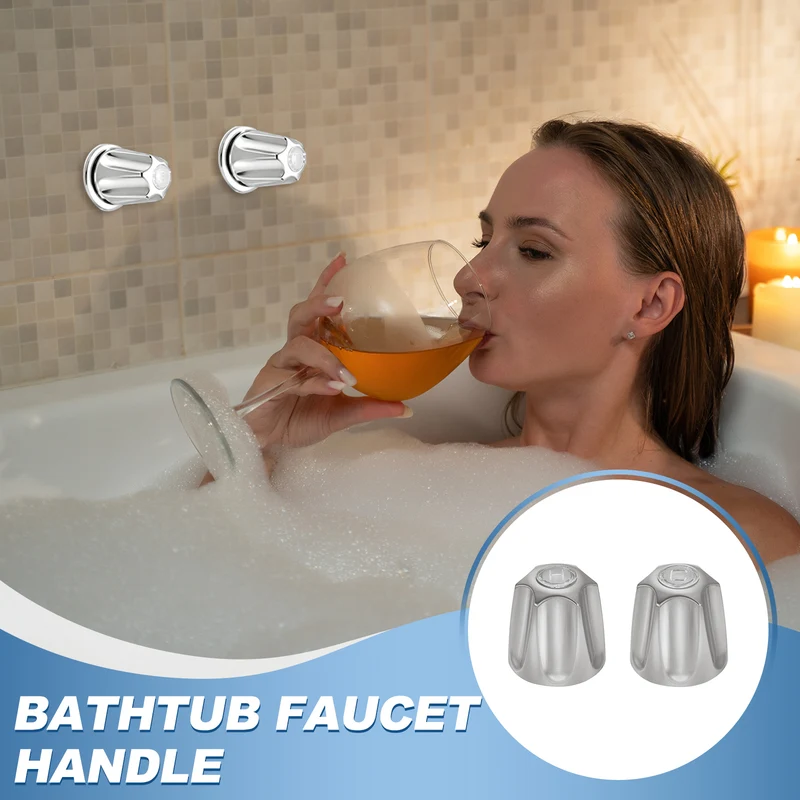 1 Pair Bathtub Faucet Handle 2.36"x2"Silver Zinc Alloy with Screw Brushed Finish