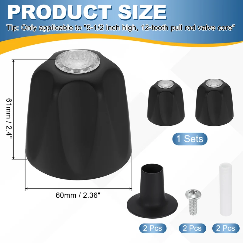 1 Pair Bathtub Faucet Handle 2.36"x2" Black Zinc Alloy with Screw