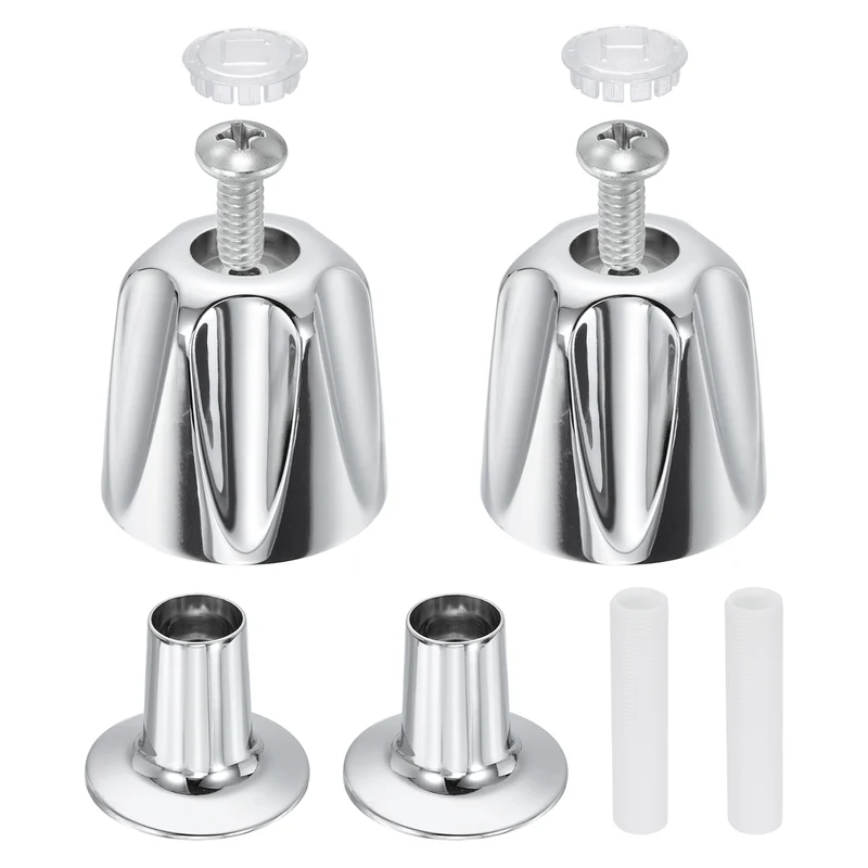 1 Pair Bathtub Faucet Handle 2.36"x2" Silver Zinc Alloy with Screw