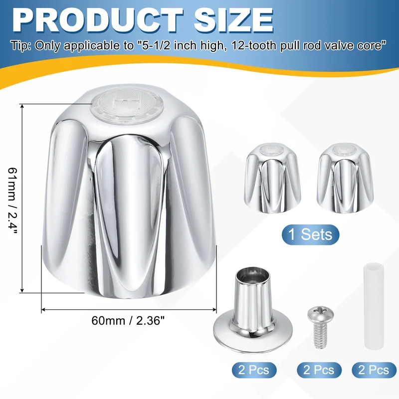 1 Pair Bathtub Faucet Handle 2.36"x2" Silver Zinc Alloy with Screw