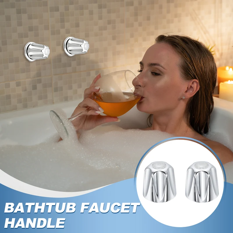 1 Pair Bathtub Faucet Handle 2.36"x2" Silver Zinc Alloy with Screw