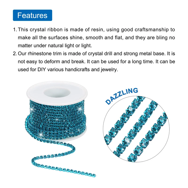 10 Yard 2.5mm Crystal Rhinestone Chain Blue Gems Blue Base