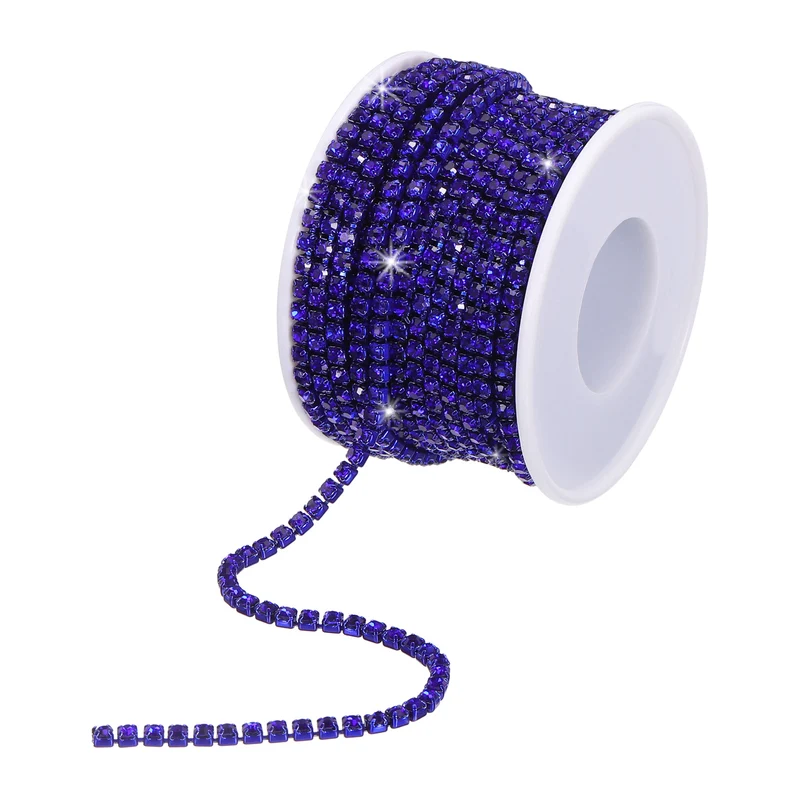 10 Yard 2.5mm Crystal Rhinestone Chain Dark Blue Gems Dark Blue Base