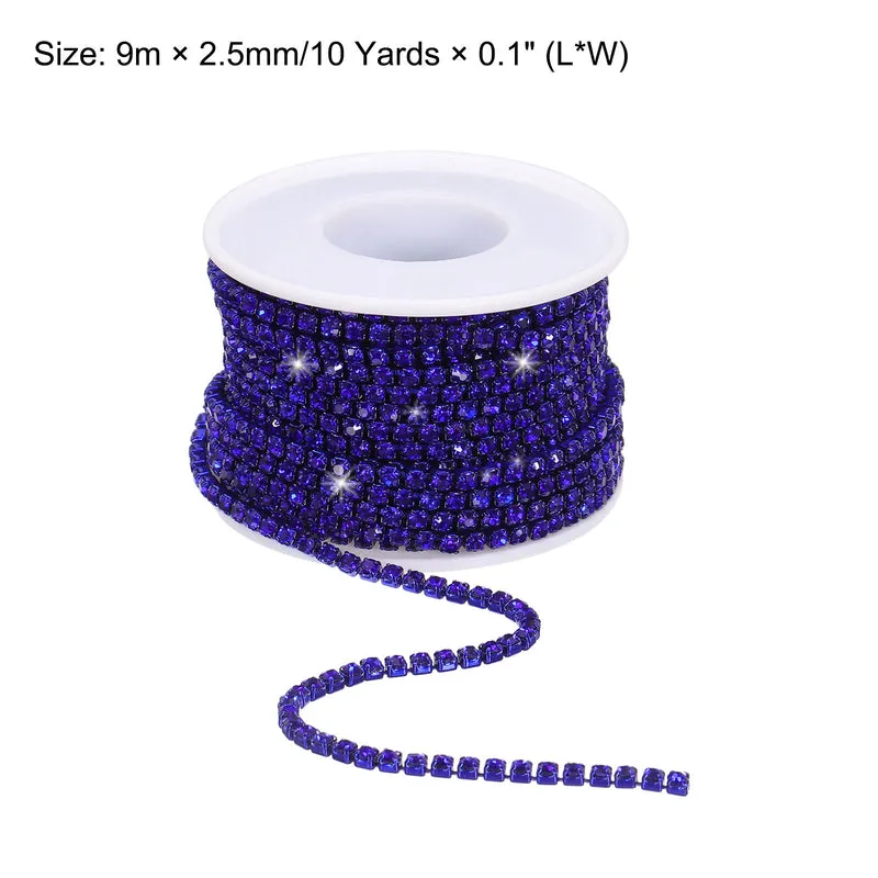 10 Yard 2.5mm Crystal Rhinestone Chain Dark Blue Gems Dark Blue Base