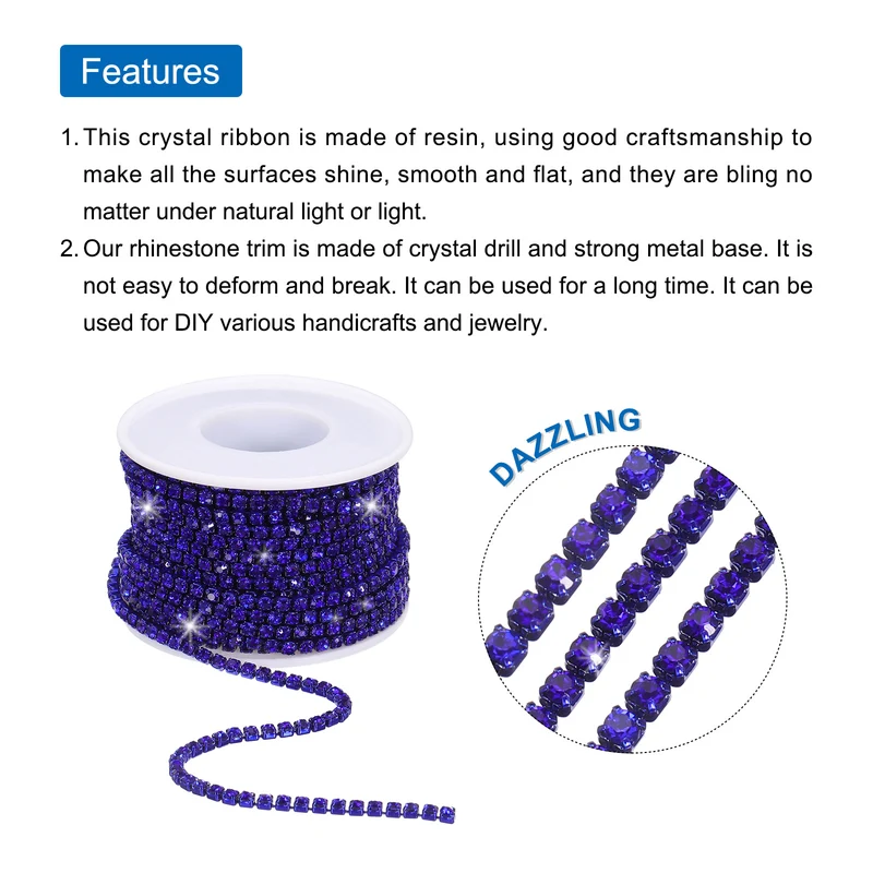 10 Yard 2.5mm Crystal Rhinestone Chain Dark Blue Gems Dark Blue Base