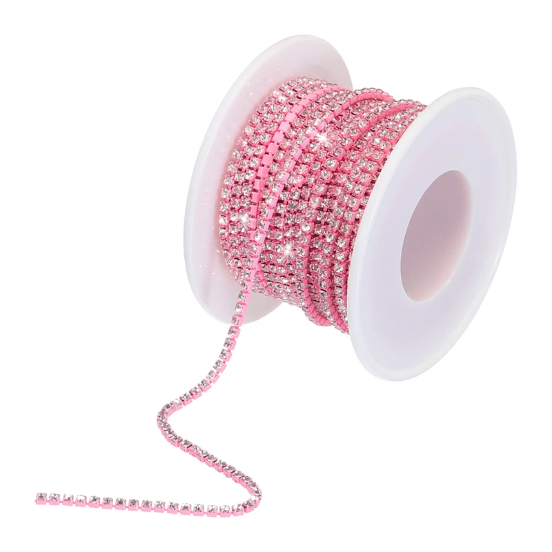 10 Yard 2mm Crystal Rhinestone Chain White Gems Light Pink Base