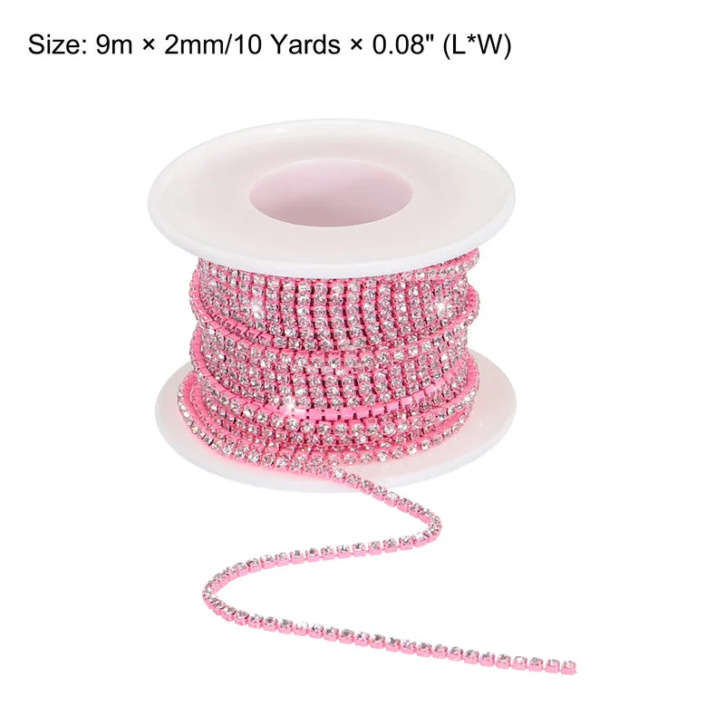 10 Yard 2mm Crystal Rhinestone Chain White Gems Light Pink Base