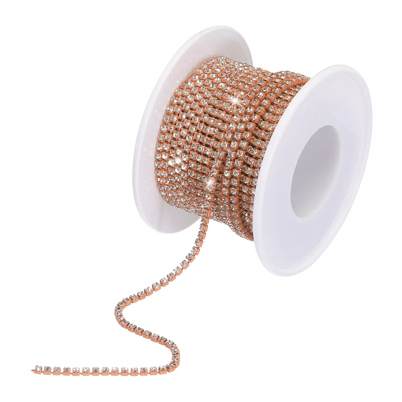 10 Yard 2mm Crystal Rhinestone Chain White Gems Orange Base