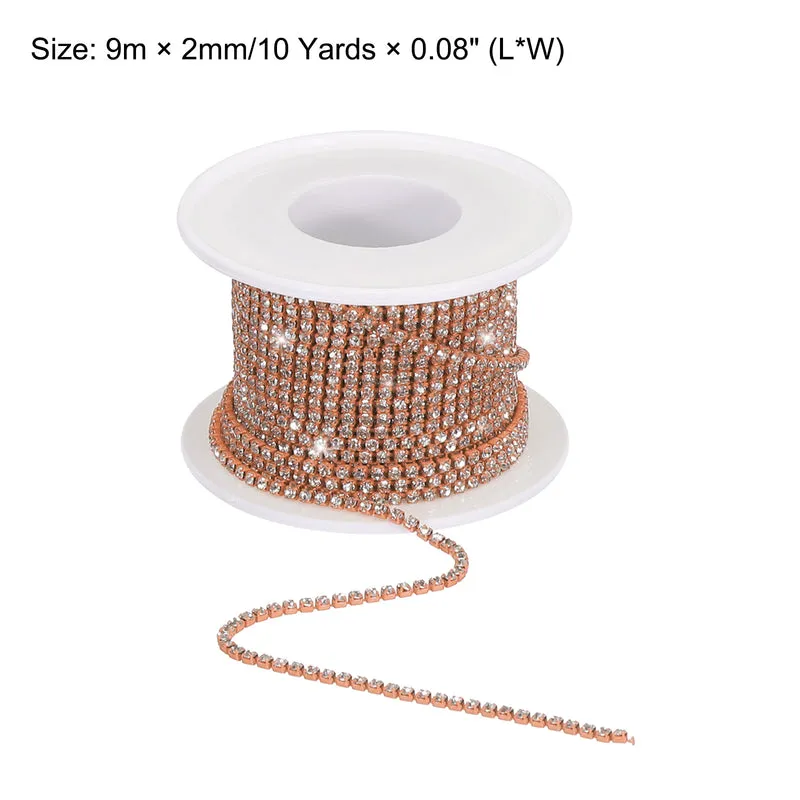 10 Yard 2mm Crystal Rhinestone Chain White Gems Orange Base