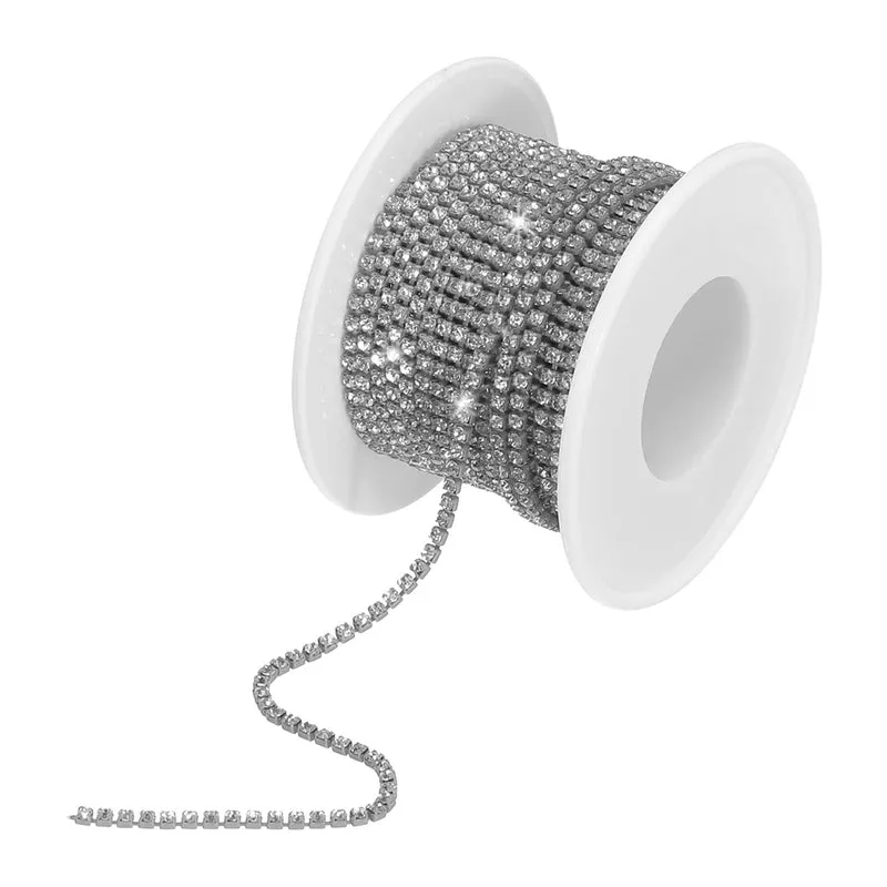 10 Yard 2mm Crystal Rhinestone Chain White Gems Gray Base