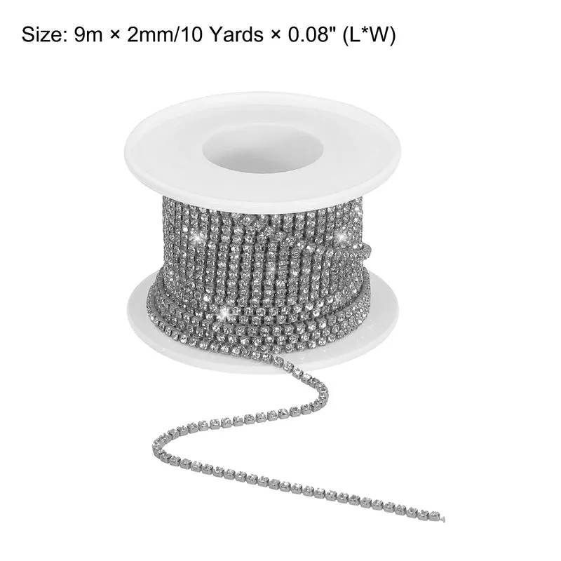 10 Yard 2mm Crystal Rhinestone Chain White Gems Gray Base
