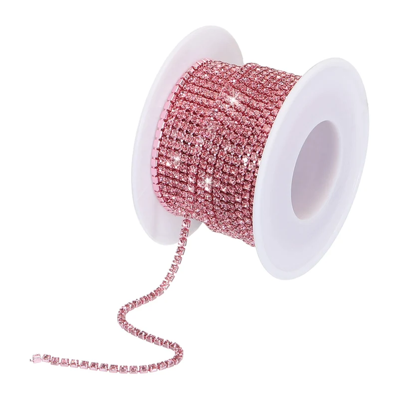 10 Yard 2mm Crystal Rhinestone Chain Light Pink Gems Light Pink Base
