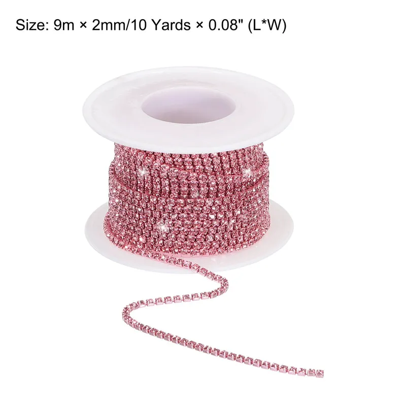 10 Yard 2mm Crystal Rhinestone Chain Light Pink Gems Light Pink Base