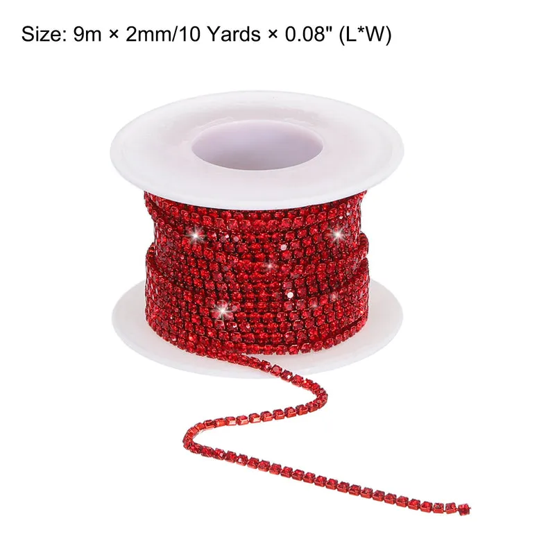 10 Yard 2mm Crystal Rhinestone Chain Red Gems Red Base