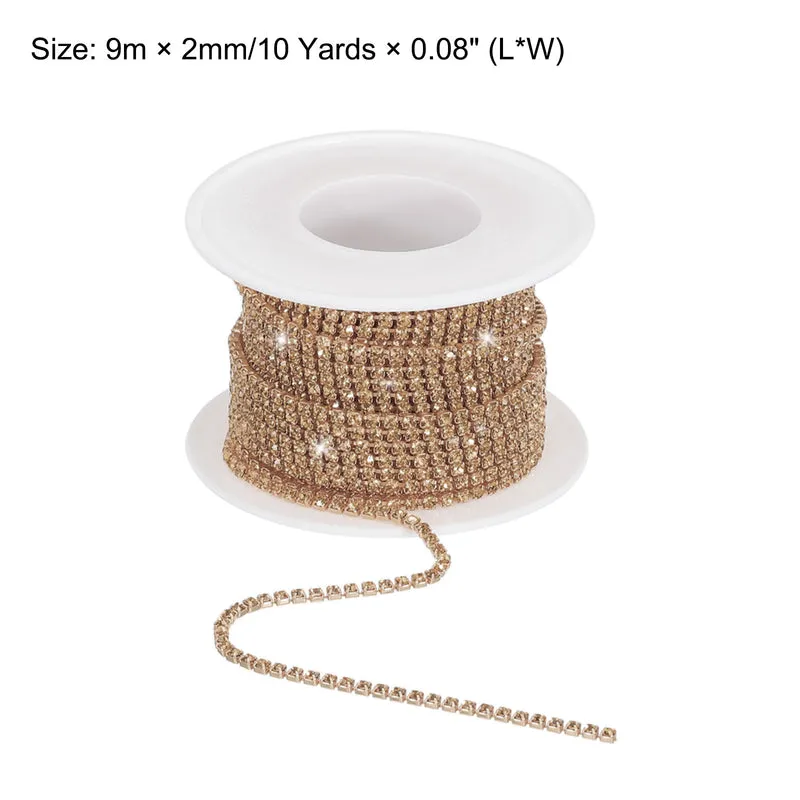 10 Yard 2mm Crystal Rhinestone Chain Yellow Gems Clear Yellow Base