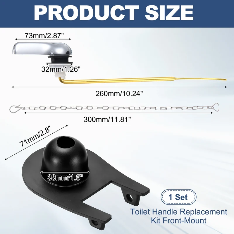 Toilet Handle Replacement Kit Front-Mount, 71mm Flapper, Black