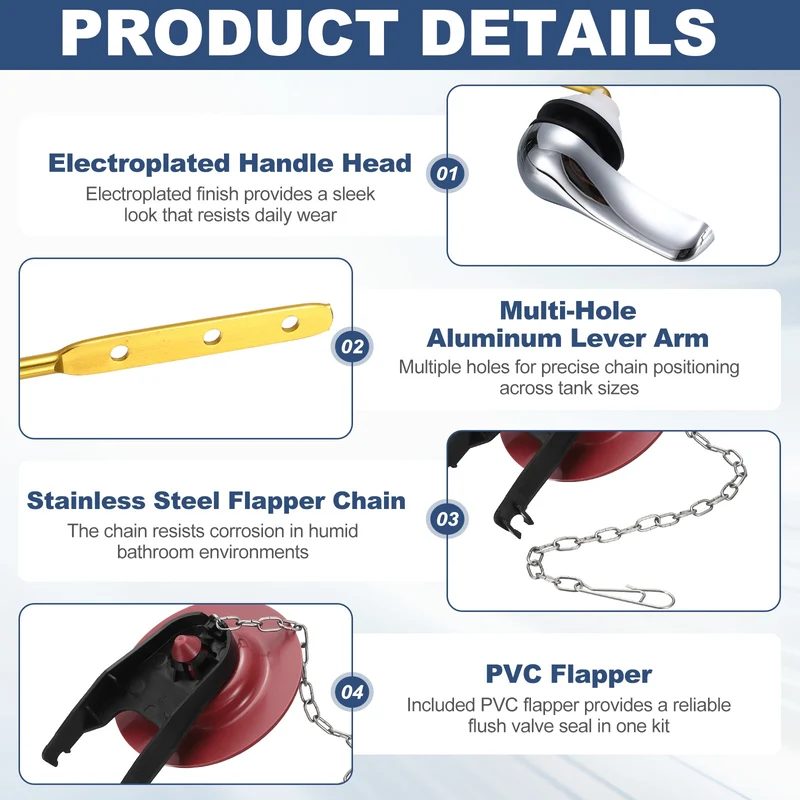 Toilet Handle Replacement Kit Front-Mount, 74mm Flapper, Red Black