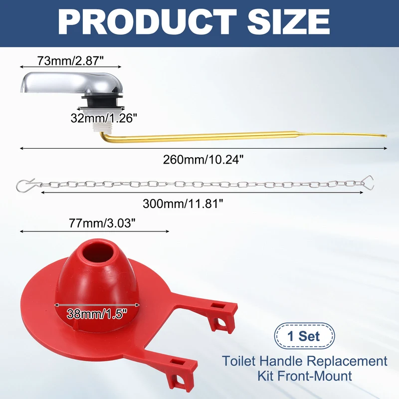 Toilet Handle Replacement Kit Front-Mount, 77mm Flapper, Red