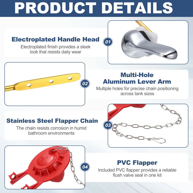 Toilet Handle Replacement Kit Front-Mount, 77mm Flapper, Red
