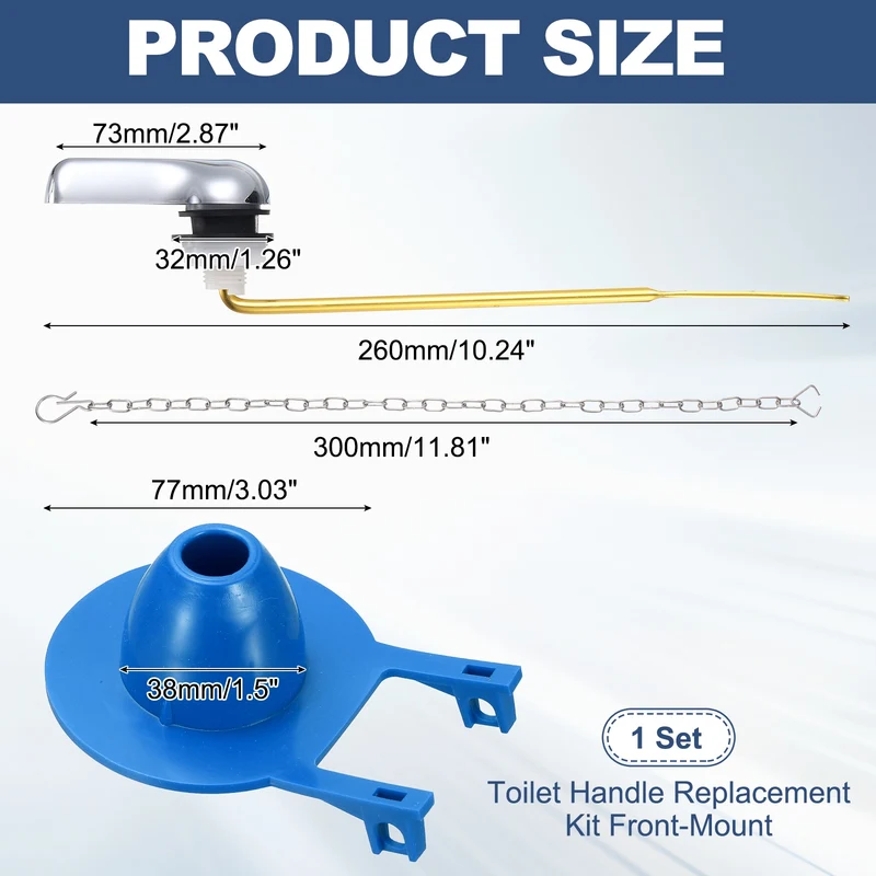 Toilet Handle Replacement Kit Front-Mount, 77mm Flapper, Blue