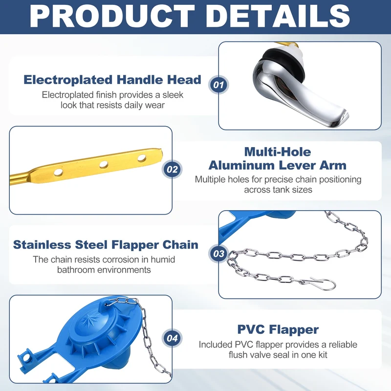 Toilet Handle Replacement Kit Front-Mount, 77mm Flapper, Blue