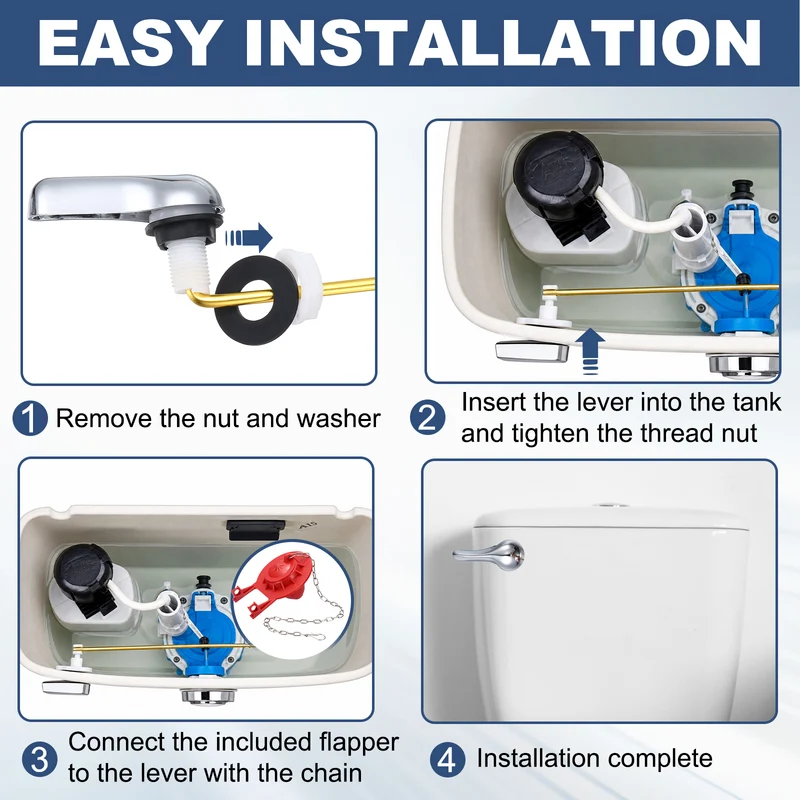 Toilet Handle Replacement Kit Front-Mount, 77mm Flapper, Blue
