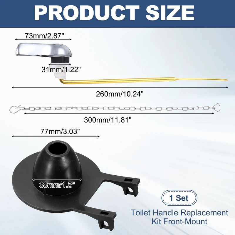 Toilet Handle Replacement Kit Front Mount Zinc Alloy, 77mm Flapper, Black