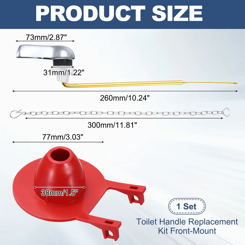 Toilet Handle Replacement Kit Front Mount Zinc Alloy, 77mm Flapper, Red