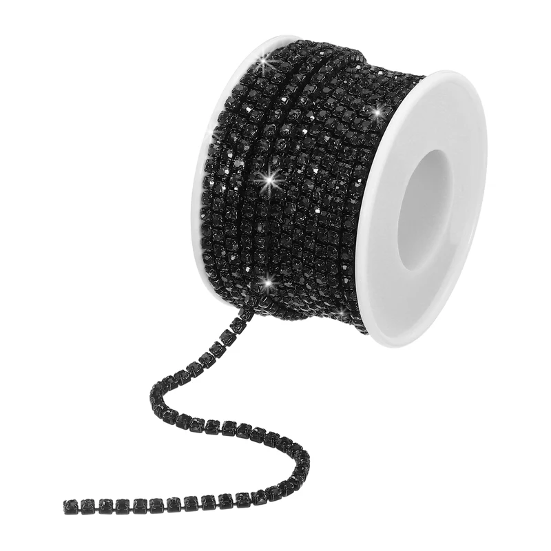 10 Yard 3mm Crystal Rhinestone Chain Trim Black Gems Black Base