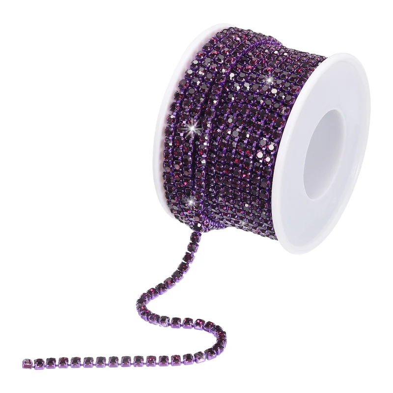 10 Yard 3mm Crystal Rhinestone Chain Trim Purple Gems Purple Base