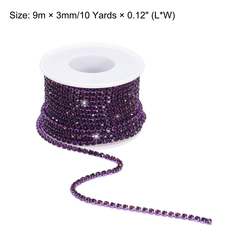 10 Yard 3mm Crystal Rhinestone Chain Trim Purple Gems Purple Base