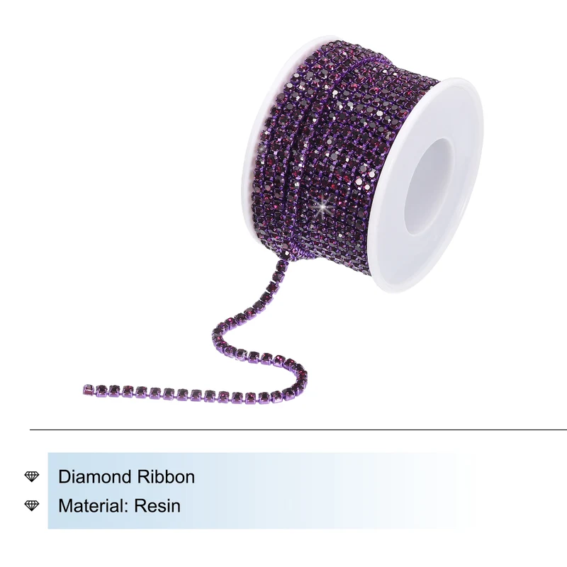 10 Yard 3mm Crystal Rhinestone Chain Trim Purple Gems Purple Base
