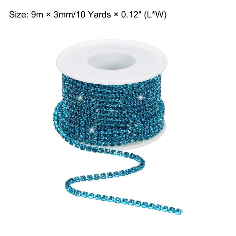 10 Yard 3mm Crystal Rhinestone Chain Trim Blue Gems Blue Base