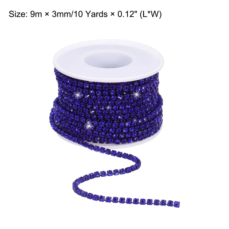 10 Yard 3mm Crystal Rhinestone Chain Trim Dark Blue Gems Dark Blue Base