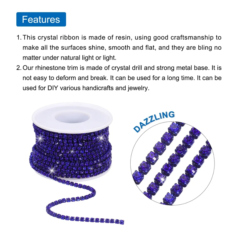 10 Yard 3mm Crystal Rhinestone Chain Trim Dark Blue Gems Dark Blue Base