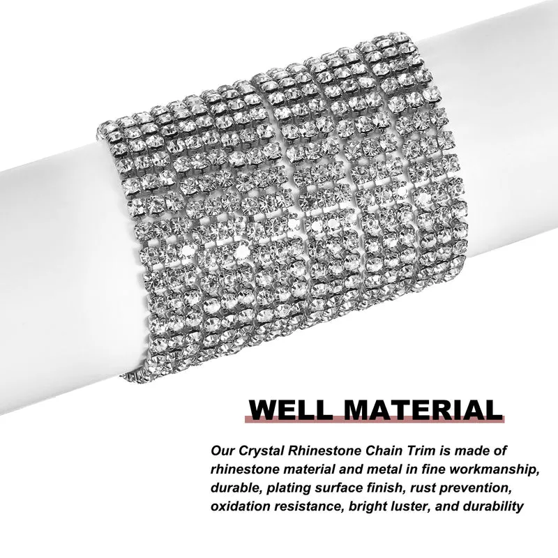 1 Yard 3 Rows 3mm Rhinestone Chain, 9mm Crystal Chain Trim(Silver)