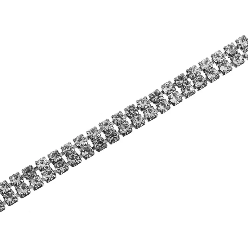 2 Yards 2 Rows 4mm Rhinestone Chain, 8mm Crystal Chain Trim(Silver)