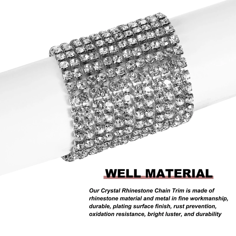 2 Yards 2 Rows 4mm Rhinestone Chain, 8mm Crystal Chain Trim(Silver)