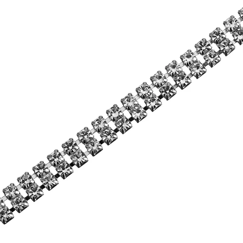 2 Yards 2 Rows 3mm Rhinestone Chain, 6mm Crystal Chain Trim(Silver)