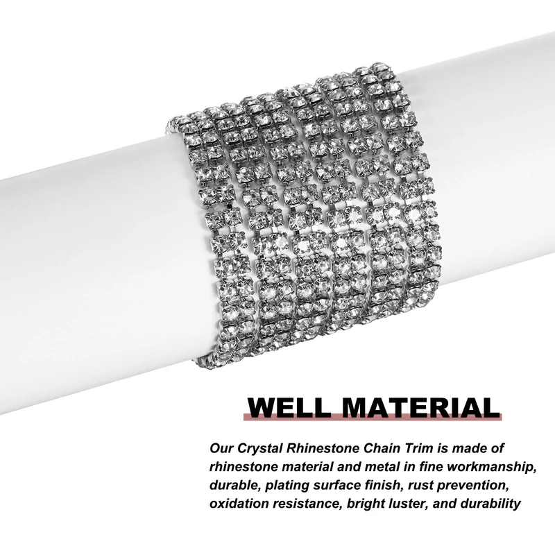 2 Yards 2 Rows 3mm Rhinestone Chain, 6mm Crystal Chain Trim(Silver)