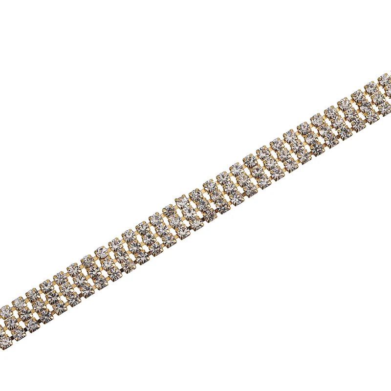 2 Yards 3 Rows 3mm Rhinestone Chain, 9mm Crystal Chain Trim(Golden, White)