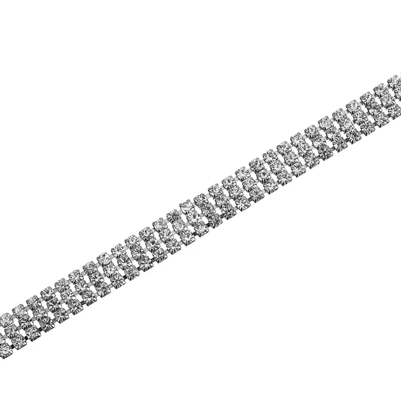 2 Yards 3 Rows 3mm Rhinestone Chain, 9mm Crystal Chain Trim(Silver)